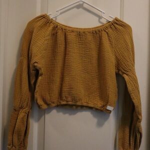 7 For All Mankind Girls Mustard Yellow Textured Gauze Cropped Top